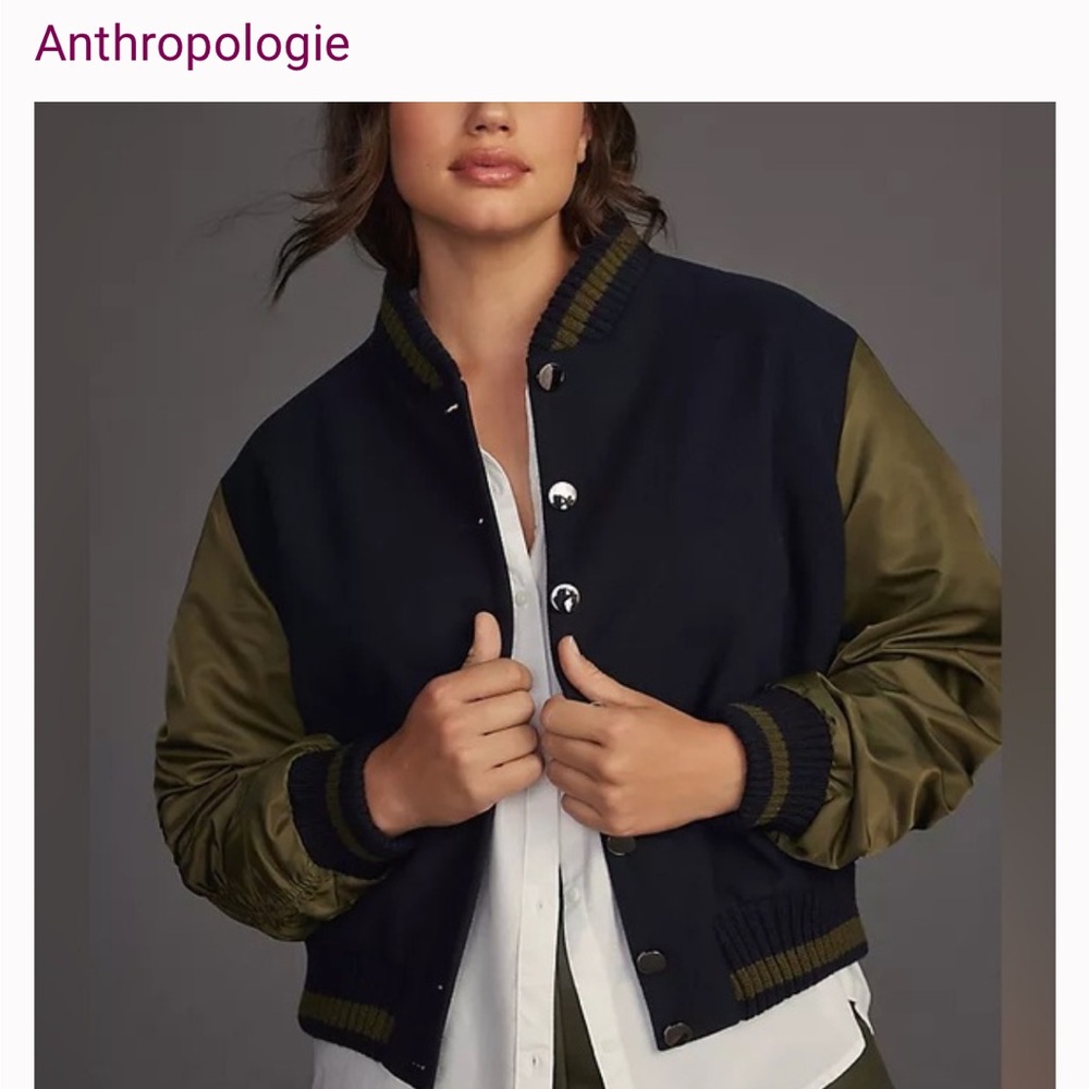 Anthropologie Dolan Women's Black and Green Varsity Jacket - S Small Sold Out